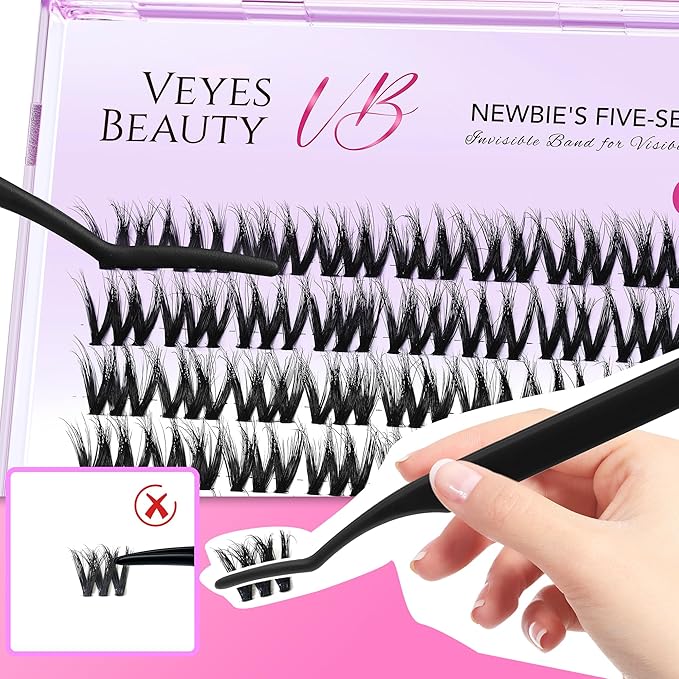 VEYESBEAUTY Lash Clusters Fluffy Individual Lash Extensions VBmuse 3D Layered Volume Eyelashes Thin & Invisible Band Wispy Faux Mink Lash Newbie's Five-Second Length 10mm