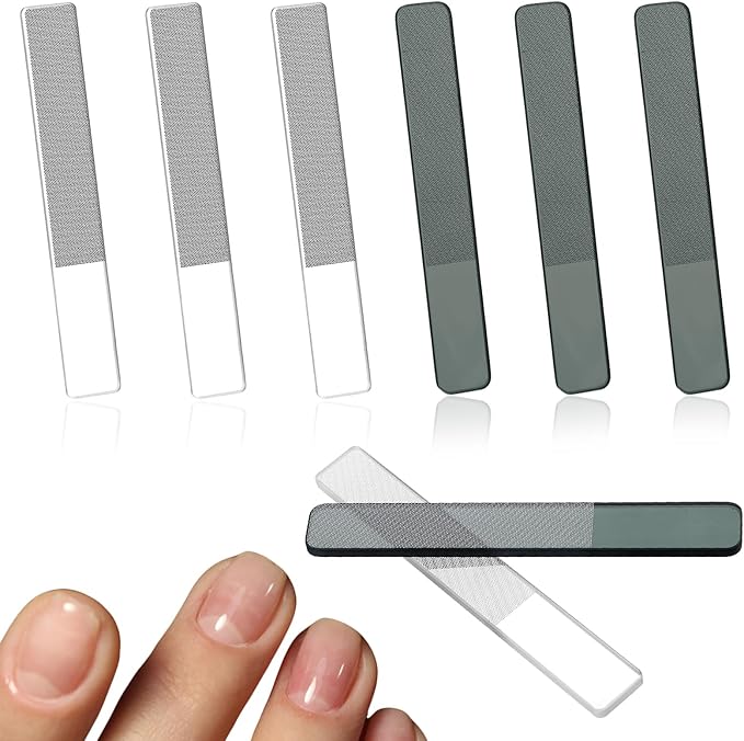 Glass Nail Files for Natural Nails, 8 Pcs Glass Nail File with Case Crystal Fingernail Polisher Nails Shiner Buffer Polisher for Natural Fingernail Stocking Stuffers (Transparent, Dark Green)