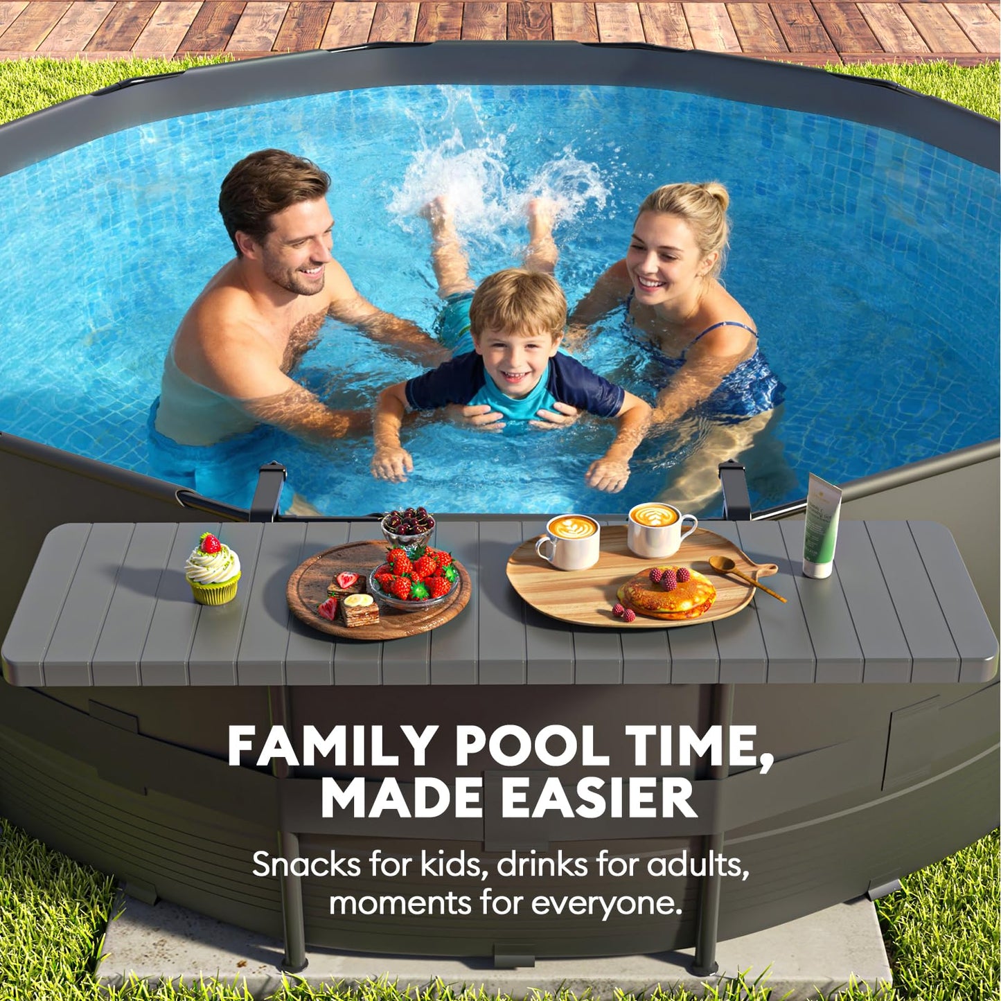 Hyperzoo Pool Bar for Above Ground Pools, Stable Poolside Drink & Snack Table Supports Up to 110 lbs, Rust-Free ABS Poolside Bar Fits ≤4.4” Rails for Framed Round & Oval Pools, Ideal for Pool Parties