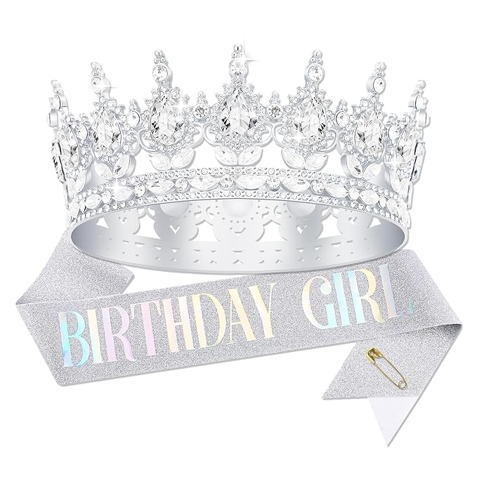 YOUlDIANZI Queen Crown Birthdays Crowns for Women, Birthday Sash, Birthday Tiara for Women Set, Princess Rhinestone BirthdayHeadband Birthday Gifts for Womens, Sweet Happy Accessories