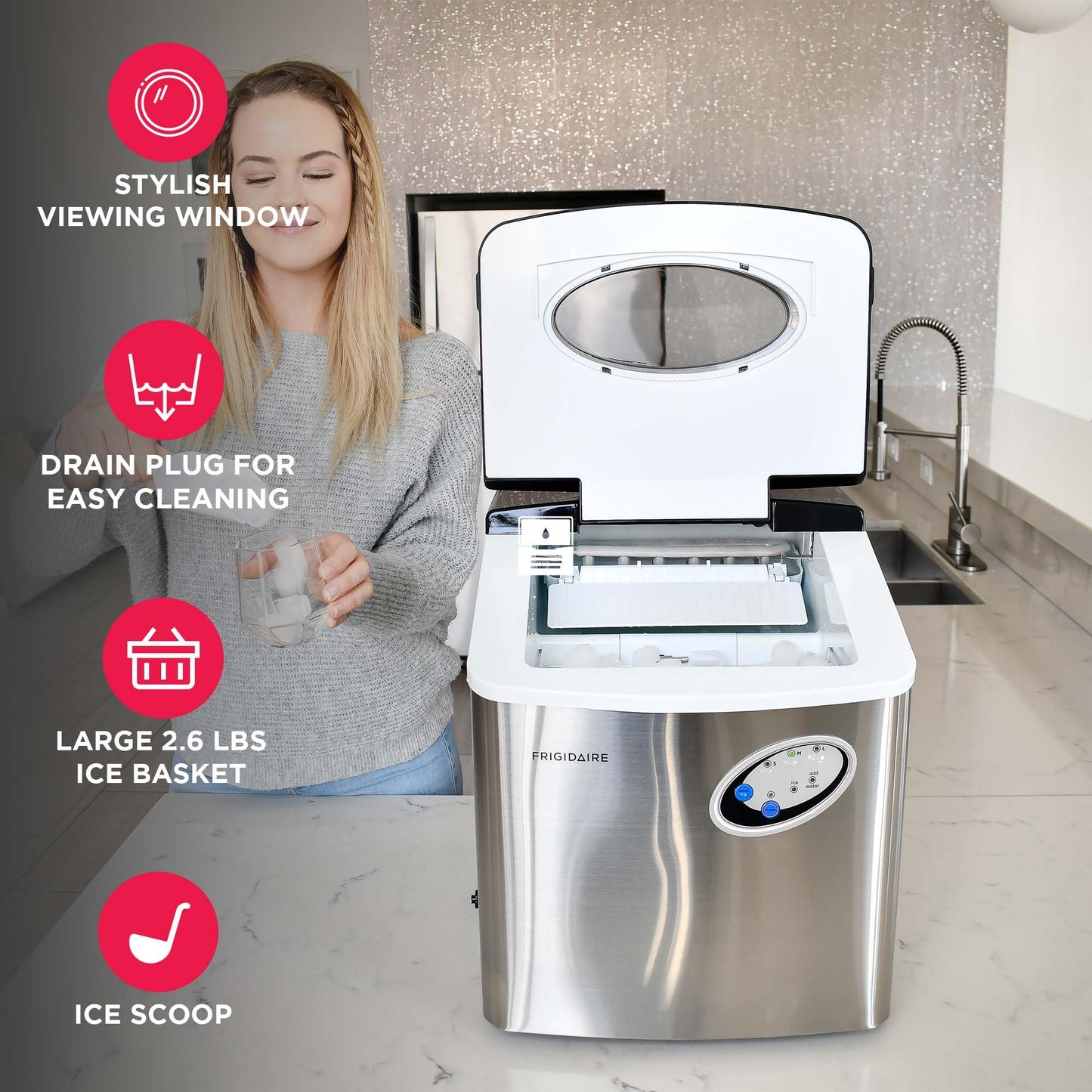 Frigidaire EFIC115 Extra Large Ice Maker, Stainless Steel, 48 lbs per Day