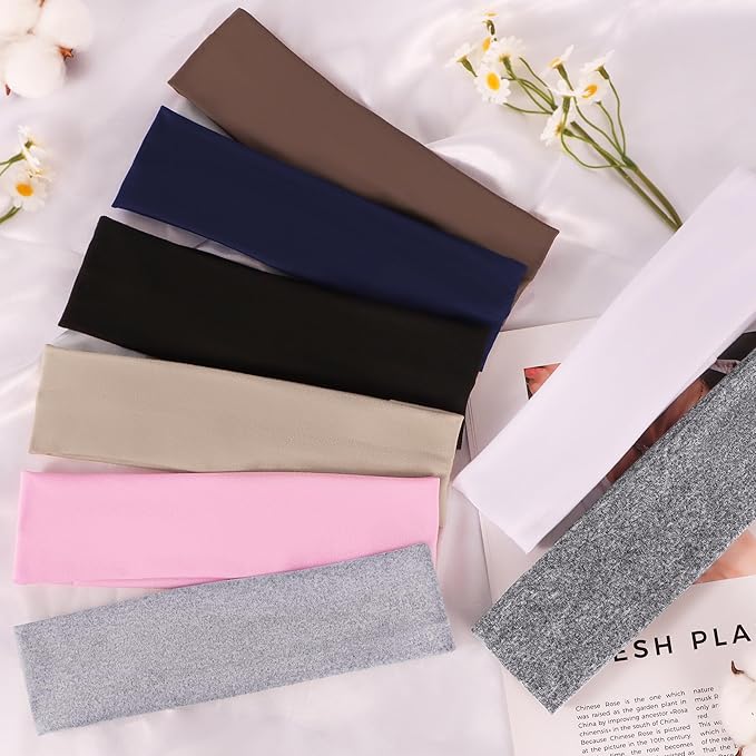Ztomine 8 Pack Headbands for Women Non Slip - Stylish Sports Hair Bands for Women's Hair - Soft Cotton Cloth Stretchy Headbands for Women for Yoga, Outdoor Exercise Running