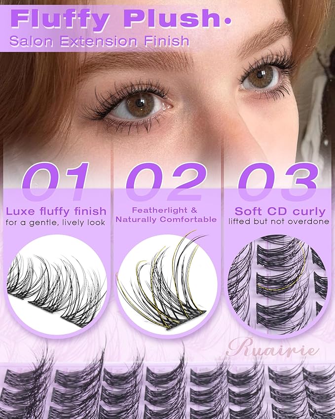 Natural Lash Clusters Wispy Eyelash Clusters Fluffy Cluster Eyelash Extensions 8-16mm DIY Lash Extensions CD Curly Spider Cluster Lashes Daily Wear Lashes Clusters for Bare Face/Cleangirl Makeup