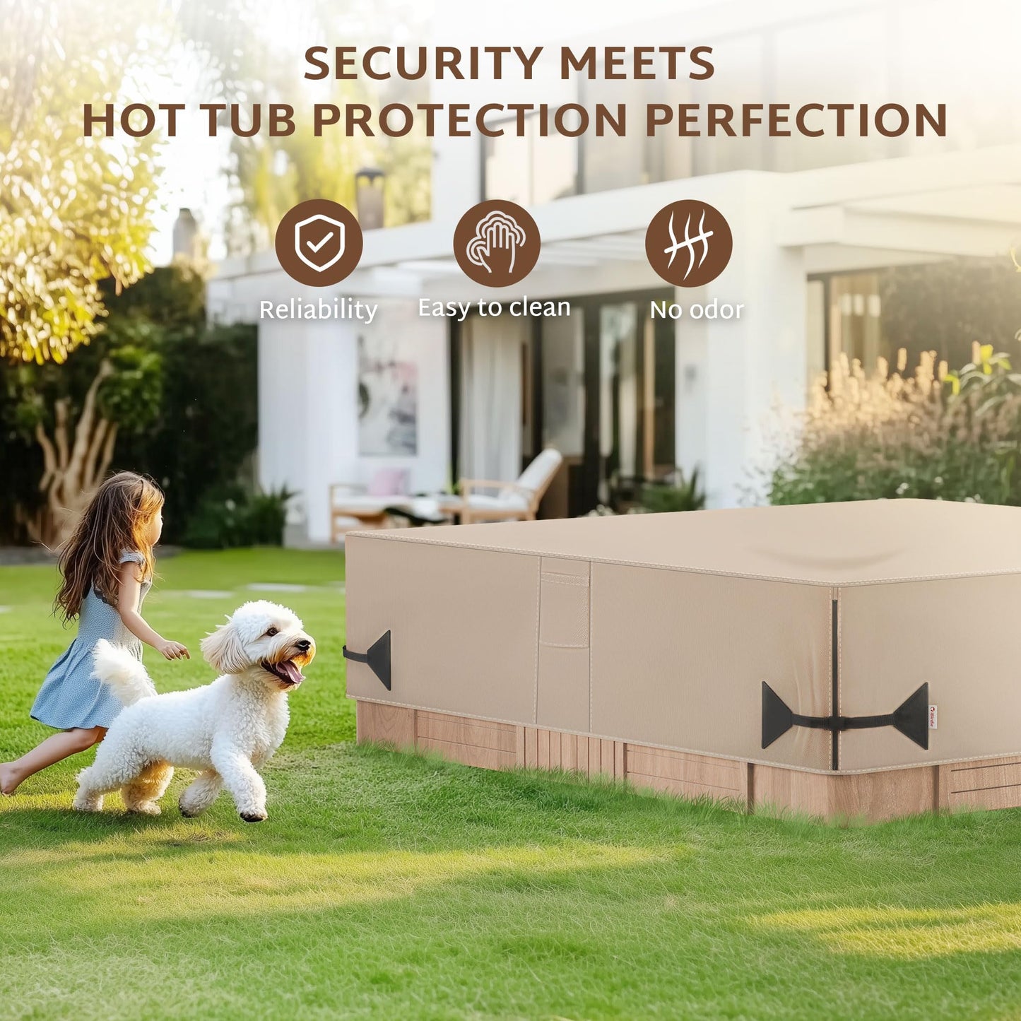 iBirdie Outdoor Waterproof Hot Tub Cover 93 x 93 inch fit 92 x 92 or 91 x 91 or 90 x 90 Square SPA 600D Heavy Duty Weatherproof Cover Protectors Protective Cap, Brown