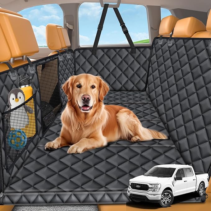 URPOWER XL Dog Backseat Extender for Full-Size Crew Cab Truck, Hard Bottom Dog Car Seat Cover for Back Seat Holds 400lbs, Waterproof Dog Hammock Pet Rear Seat Protector Travel Bed for F150 / Silverado