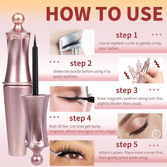 Magnetic Eyelashes with Eyeliner Natural Look Magnetic Lashes with Applicator No Glue Needed Cat Eye Lash Wispy Magnet Lash 5 Pairs with Magnet Eyeliner