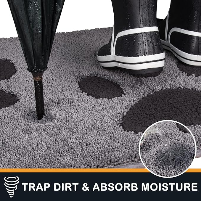 PURRUGS Dirt Trapping Door Mat 24" x 35.5", Non-Skid/Slip Machine Washable Microfiber Entryway Rug, Dog Doormat, Super Absorbent Welcome Mat for Muddy Wet Shoes and Paws, Grey
