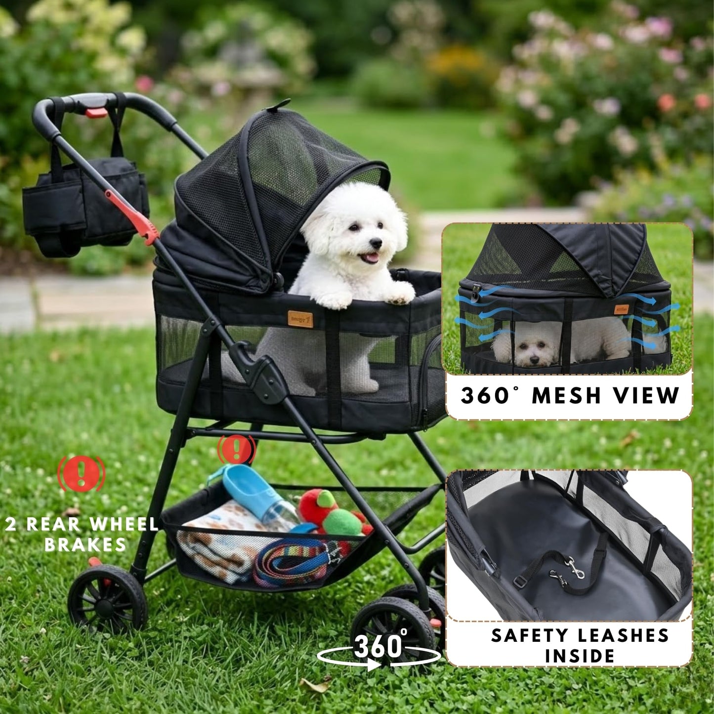 Bicystar Pet Stroller for Small Dogs Cats with Wheels, Detachable Carrier, Max Load 33 lbs, Easy Folding, Compact Portable, Dog Carriage Cart Car Seat 3 in 1