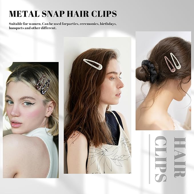 20 PCS Metal Snap Hair Clips Water Drop No Slip Barrettes for Women Bright Small Hair Clips For Thick And Thin Fine Hair,Black Light Yellow Multiple Brown,1.97 x 0.5 In.