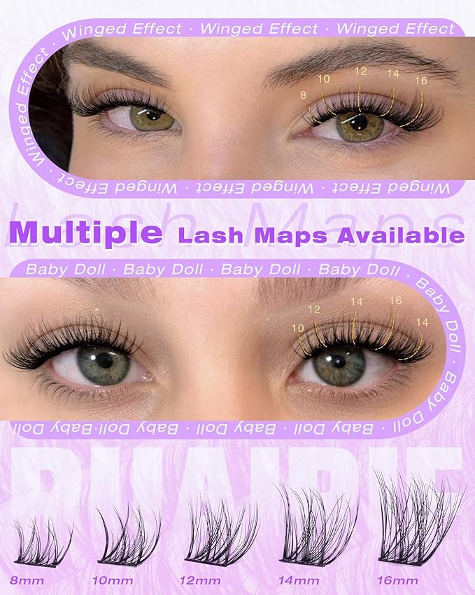 Wispy Lash Clusters Fluffy Eyelash Clusters 8-16mm Natural Cluster Eyelash Extension Spider Lashes Clusters CD Curl Individual Lashes Thin Soft Band Cluster Lashes for Comfortable Wear