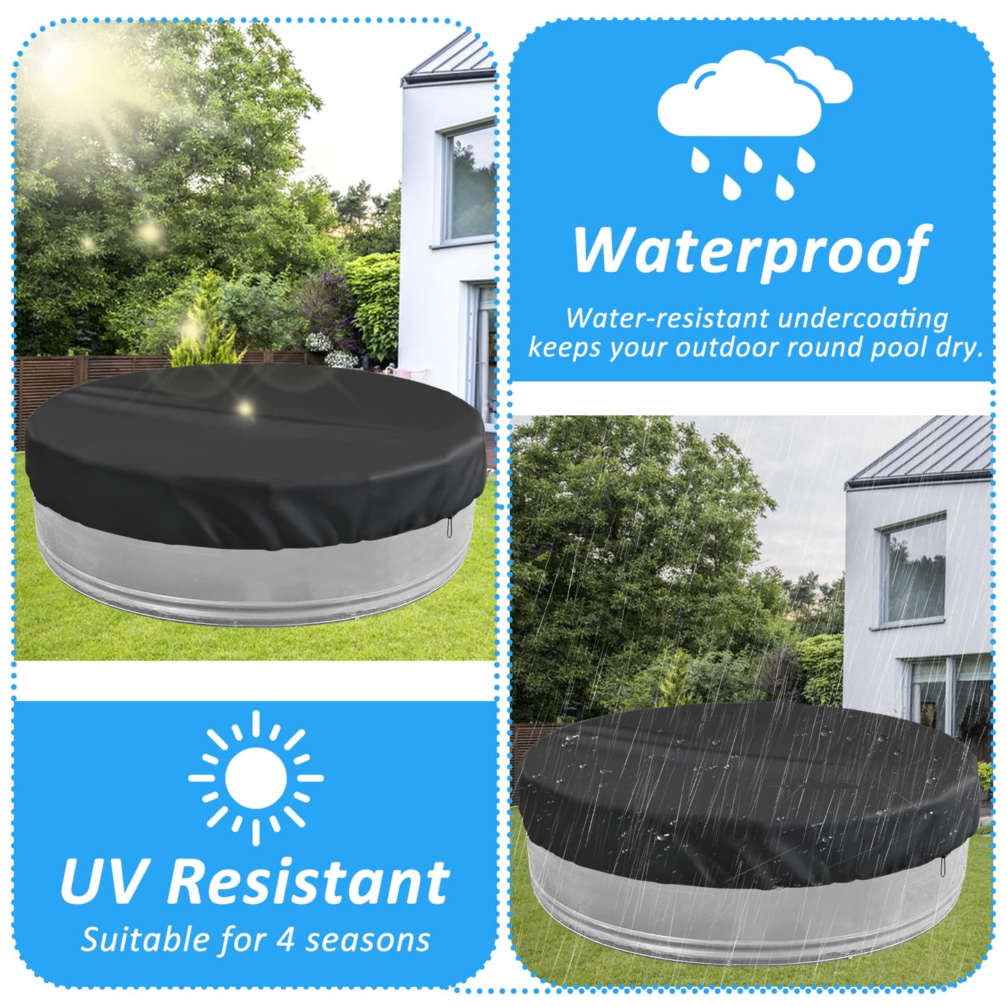 8ft Extra Large Round Stock Tank Pool Cover,Steel Round Stock Tank Pools Cover for Protection from Debris, Leaves, Dust - Waterproof and UV Resistant,Stock Tank Pools Cover with Drawstring Design