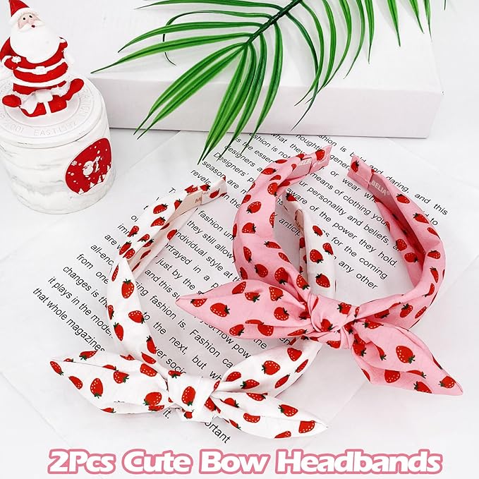 Bow Headbands for Girls Kids, Thin Headband with Bow Women Hair Accessories Fashion Knotted Head Band Non Slip Hairband Hair Hoops for Girls(Red and White, 2Pcs)