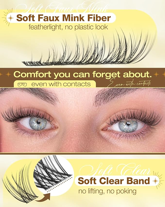Natural Lash Clusters 8-16MM Wispy Eyelash Clusters with CC-Curly & Clear Band PestaÃÂ±as Postizas Naturales 144Pcs DIY Eyelash Extensions at Home, Easy to Wear For Daily Makeup