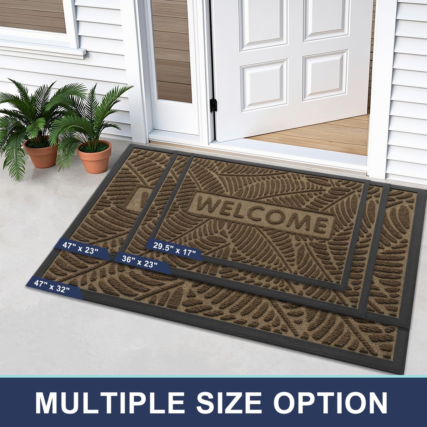 Smiry Welcome Mat Indoor Outdoor, All-Season Waterproof Front Door Mat, Sturdy Natural Rubber Doormat, Non-Slip, Easy Clean, Low Profile Dirt Trapper for Porch Patio Entrance, 59x34, Brown
