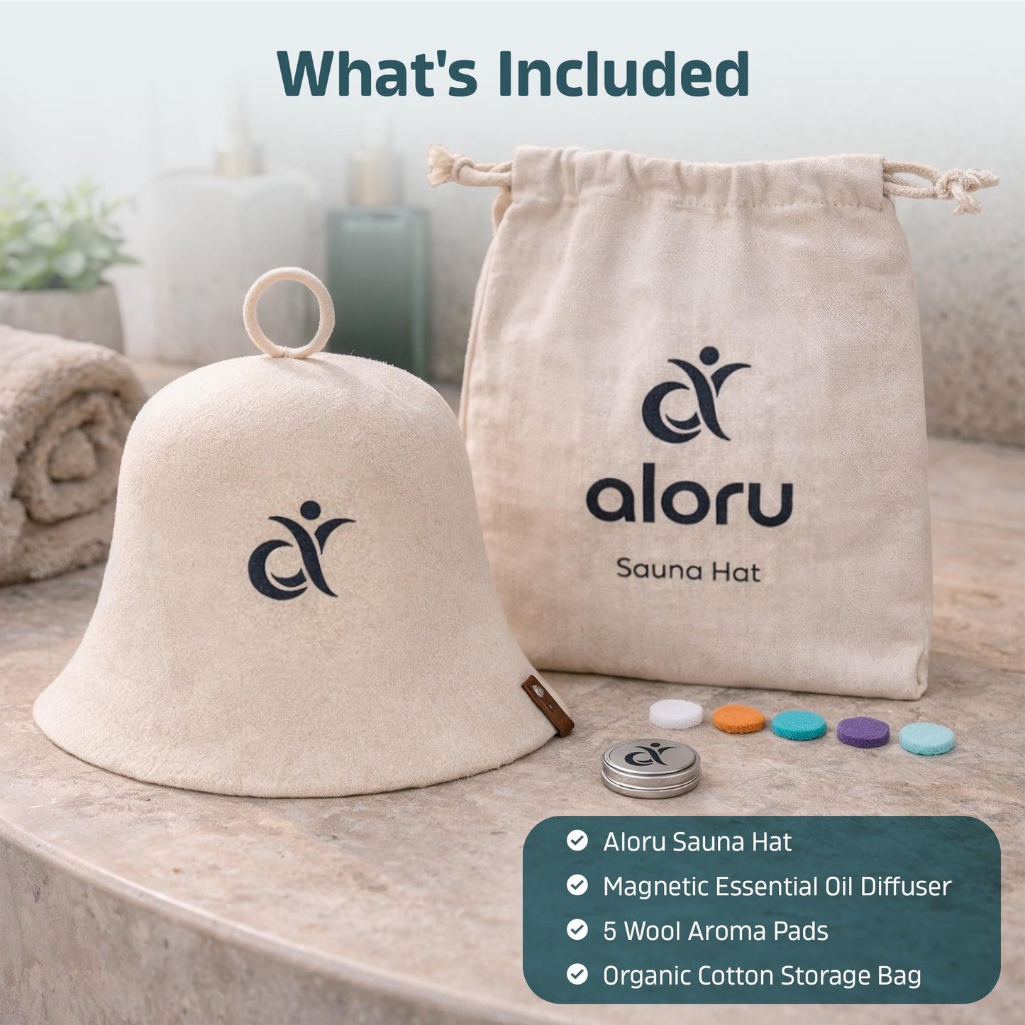 100% Merino Wool Sauna Hat for Women & Men with Aroma Diffuser, Ultra Soft Heat Protection for Hair & Scalp, Lightweight Merino Wool Sauna Cap, Hanging Loop & Storage Bag Included