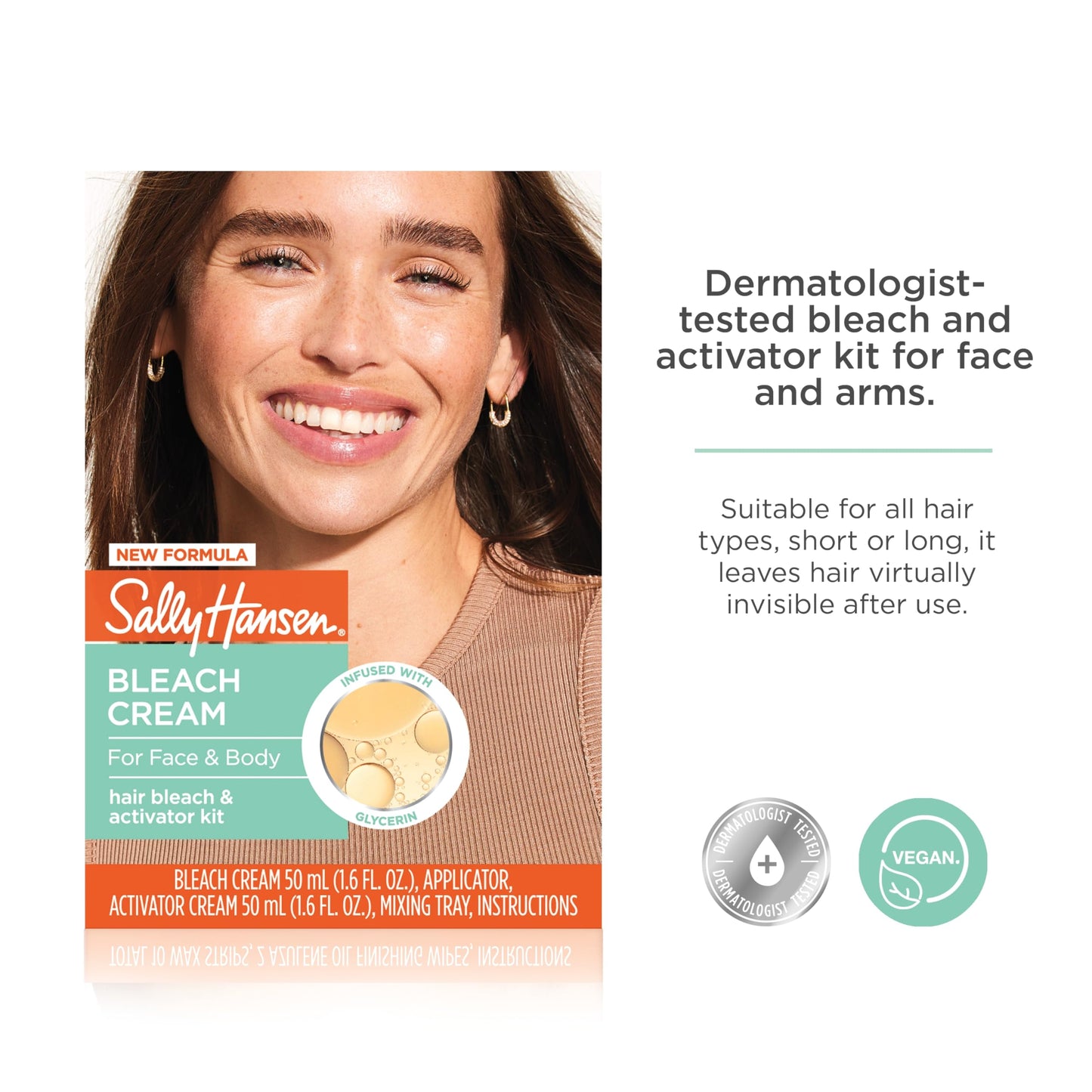Sally Hansen Bleach Cream for Facial & Body Hair | Vegan Formula with Glycerin | All Skin Types | Pack of 2 (Package May Vary)