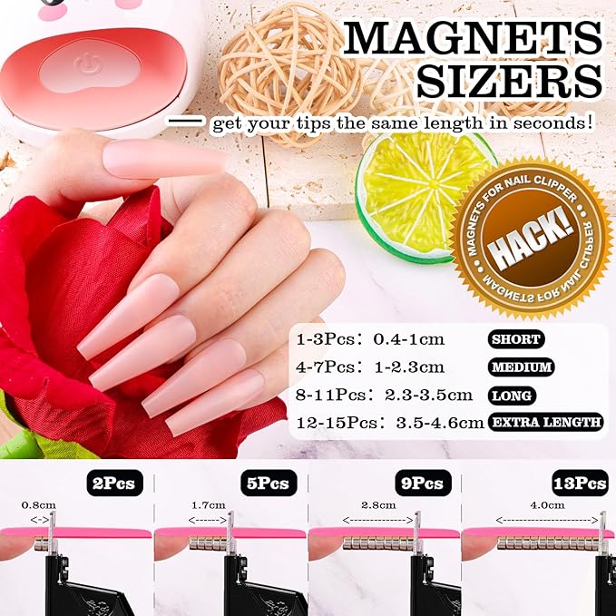 Black Premium Nail Clippers with Magnets Sizers for Acrylic Nails, Artificial Fake Nail False Nail Tip Cutter Trimmer Manicure Pedicure Sharp Blade Clip Tool For Salon Home Art Beauty