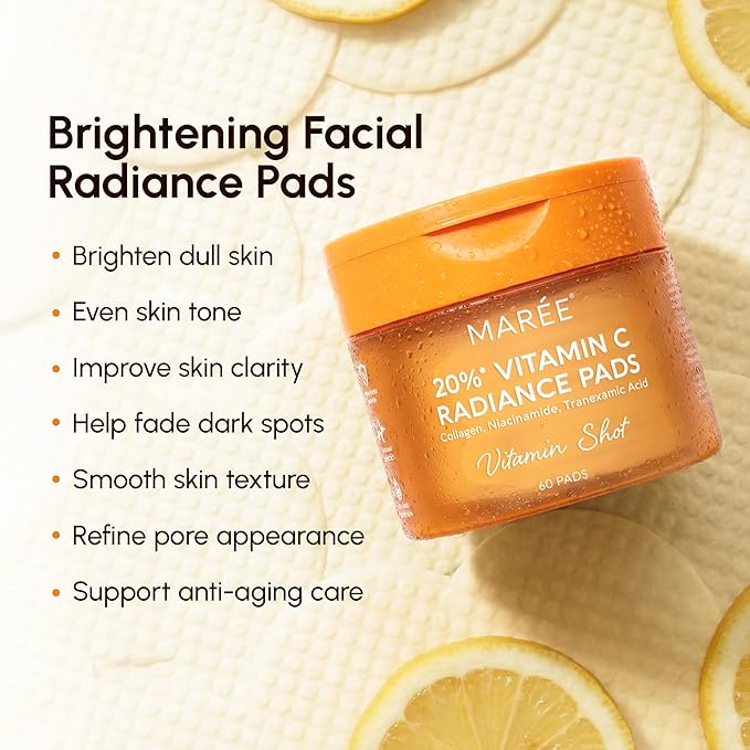 MAREE Vitamin C Toner Pads for Face Ã¢ÂÂ Brightening Facial Polishes with 20% Complex: Vitamin C Collagen Niacinamide TXA Ã¢ÂÂ Facial Radiance, Uneven Skin Tone, Acne Clearing Pads Ã¢ÂÂ Glow Up Skincare Device