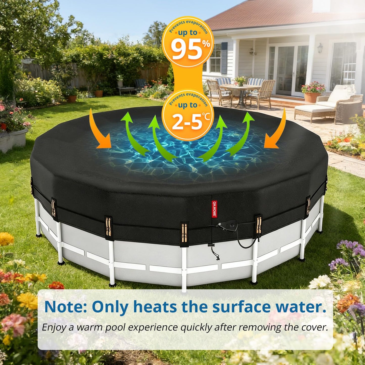 QH.HOME 8 ft Round Pool Cover,8ft Stock Tank Pool Cover - [Ultimate Windproof & Tear-Resistant Fabric], Blocks Leaves & Sun, Windproof Snug Fit with Drawstring & Weight Rings