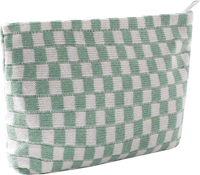 Cosmetic Bags for Women - Corduroy Cosmetic Bag Aesthetic Women Handbags Purses Smile Dots Makeup Organizer Storage Makeup Bag Girls Case Bags (Q-Checkered Light green)