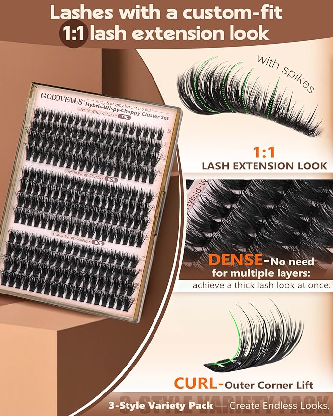 Goddvenus Wispy Lash clusters Hybrid Cluster Eyelash Extensions Natural Fairy Eyelash Clusters D Curl Individual Lashes Fluffy False Eyelashes (70D 80D 90D 12-18mm Mixed)