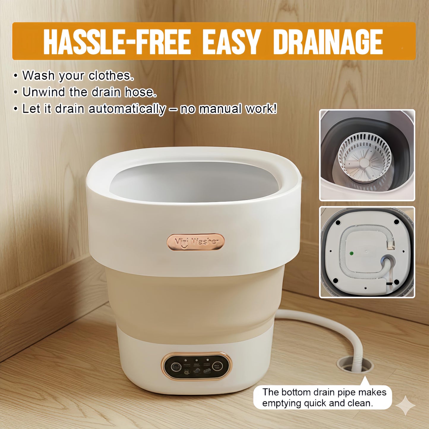 Portable Foldable Washing Machine, 13L Mini Washer with Spin Basket | For Socks, Underwear & Baby Clothes | Compact for Apartment, Dorm, Travel | Khaki