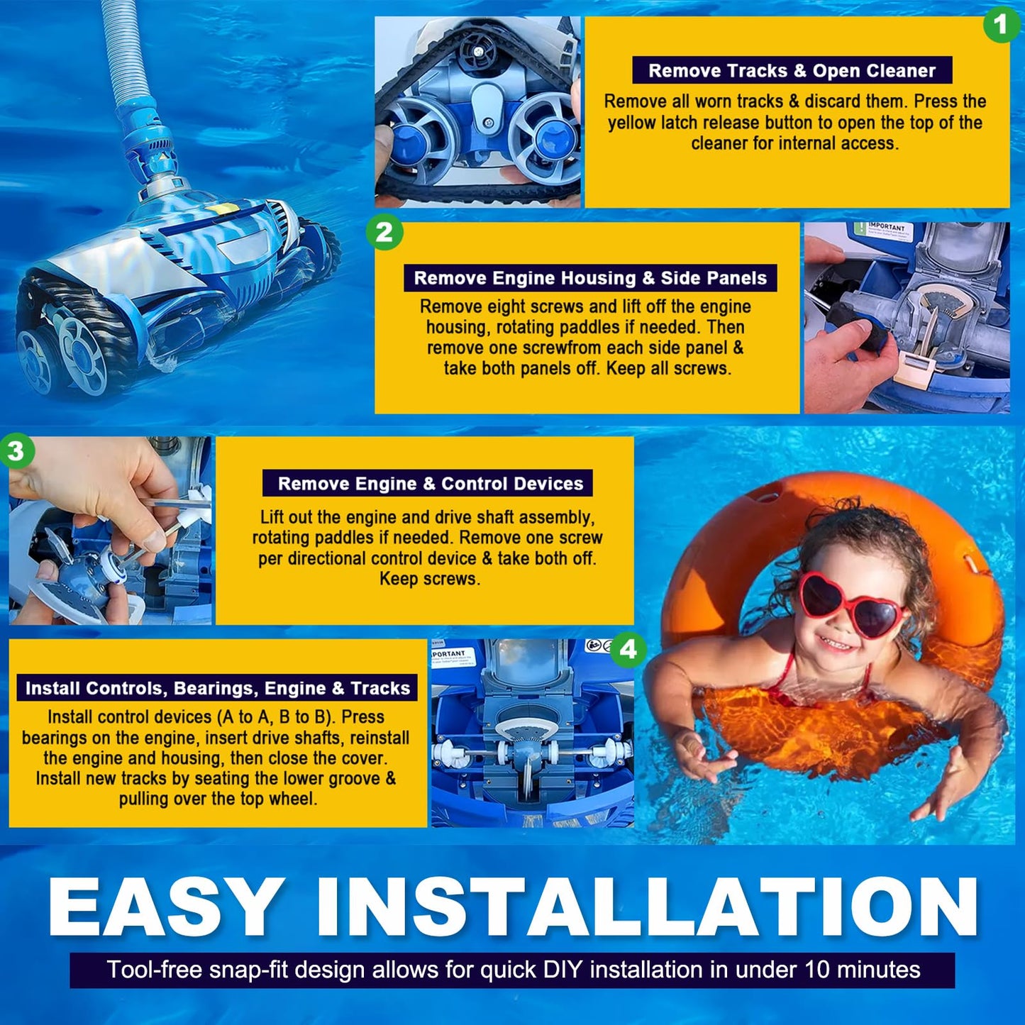 Replacement Tune-Up Kit Fit forZodiac MX6 MX8 MX6EL MX8EL Pool Cleaners , Bearings & Control Devices – R0525100 R0526100 R0527000 R0524700 R0524800 R0524900 , Complete Pool Cleaner Tune-Up Kitt