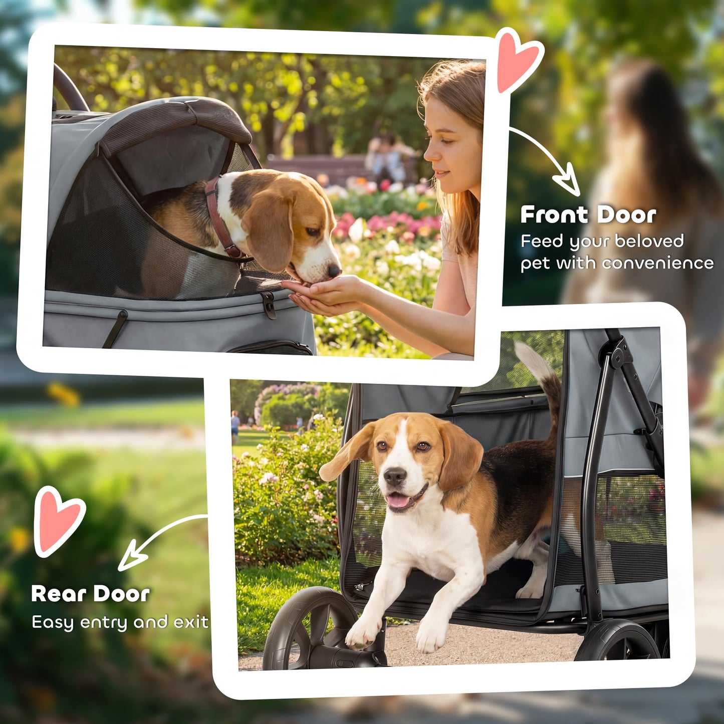 PawHut 3 Wheel Pet Stroller, Dog Stroller Dual Entry, Easy One-Click Quick Fold, All-Terrain Wagon Cart with Air Mesh, Washable Cushion, for Small and Medium Dogs and Cats Up to 44 lbs, Gray
