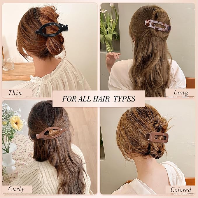 Obeoby 8 PCS Flat Hair Clips for Women, 2 Styles French Flat Claw Clips Hair Accessories Large Medium Barrettes (Tortoiseshell Coffee Black)