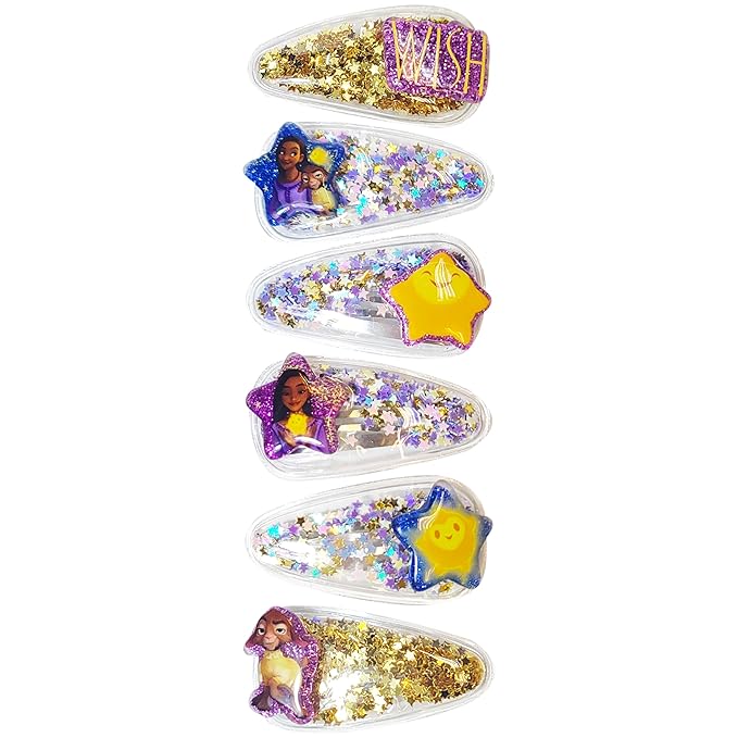 Disney Wish Girls Cute Hair Clips with Favorite Character Charms, Magical Confetti Hair Accessories for Toddlers Ages 3+