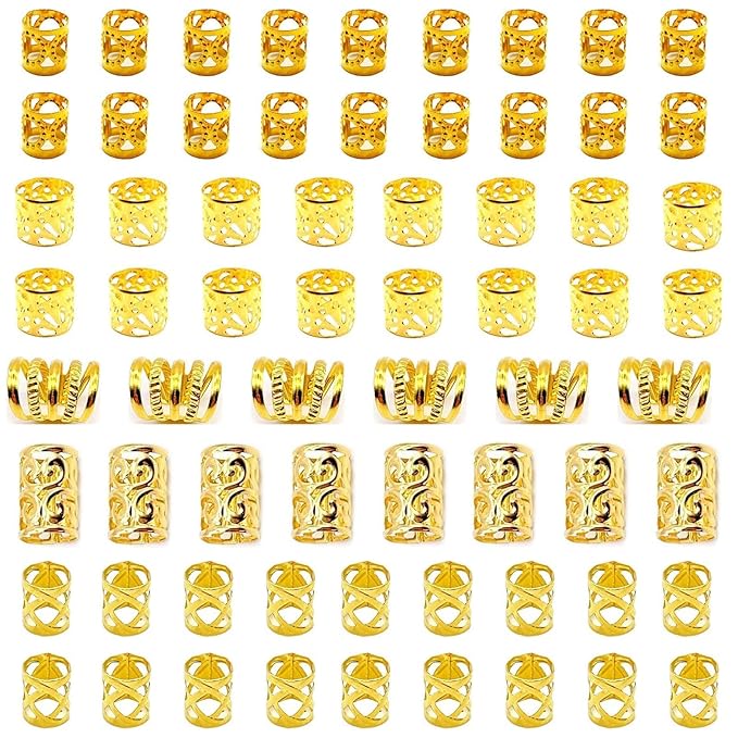 Gold Hair Jewelry Braid, Tuefuzy 100 Pcs Hair Dreadlock Accessory, Metal Gold Braids Rings Cuffs Clips for Dreadlock Accessory Jewelry Decorations