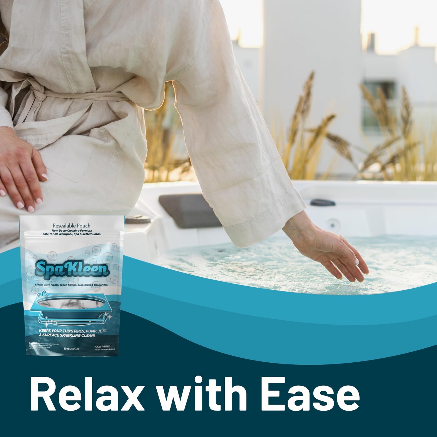SpaKleen Jetted Tub Cleaner – Unscented, Septic Safe Powder for Whirlpool & Jacuzzi | 10 Cleanings Per Pouch | Fast 15-Minute Action | Removes Sludge, Soap Scum & Black Flakes | Made in USA