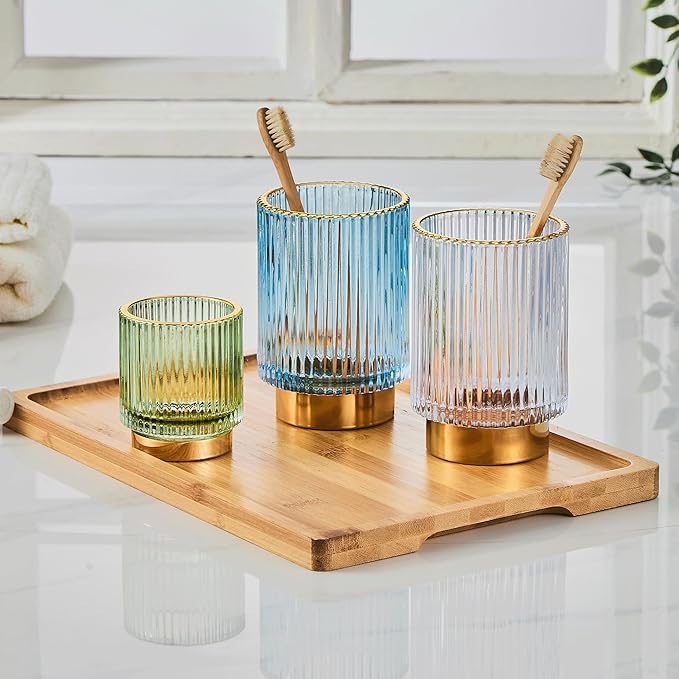 Makeup Brush Organizer, Toothbrush Holder, Desk Pen Pencil Holder, Multifunctional Vintage Glass Brush Cup (S/Green/A3-11-US)