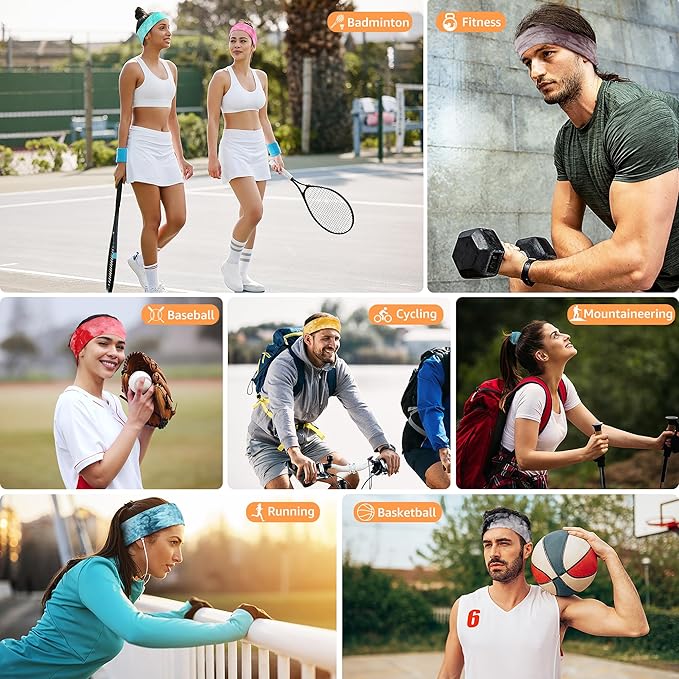 DiyJibb Headbands for Women, Stretchy Non Slip Soft Cotton Cloth Hair Bands for Sports, Workout, Yoga and Running, 7pcs