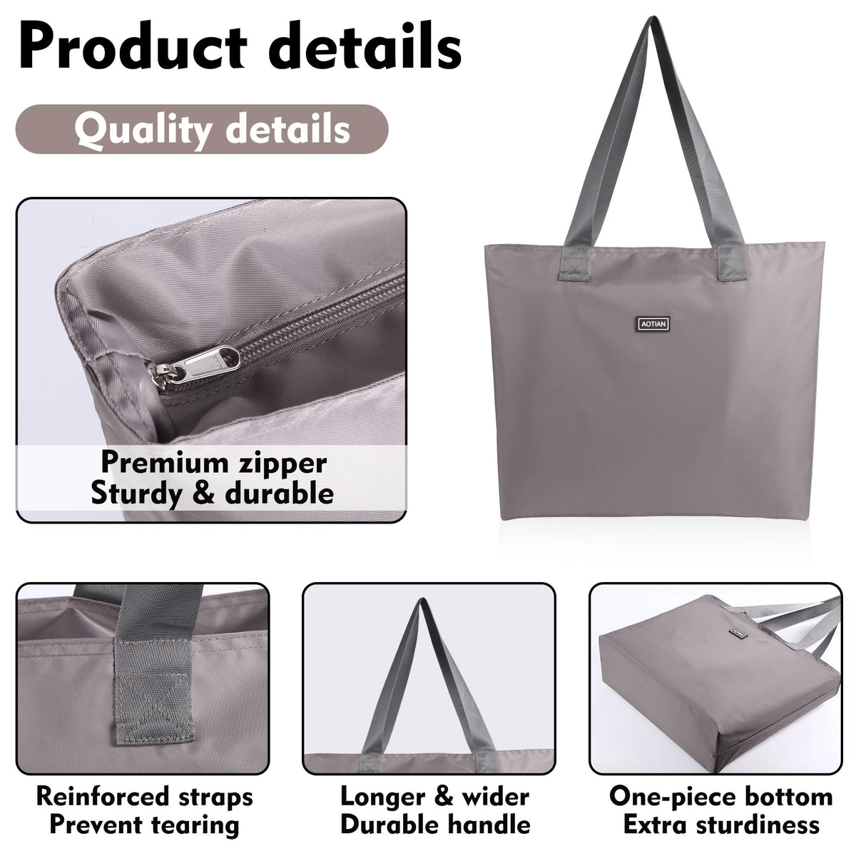 AOTIAN Heavy Duty 20 Liter Reusable Grocery Bags, Thickened Tear-Resistant Polyester Fabric Foldable Machine Washable Shopping Bags, Zipper Closure Water-Resistant Large Tote Bag Travel Gym Beach Bag