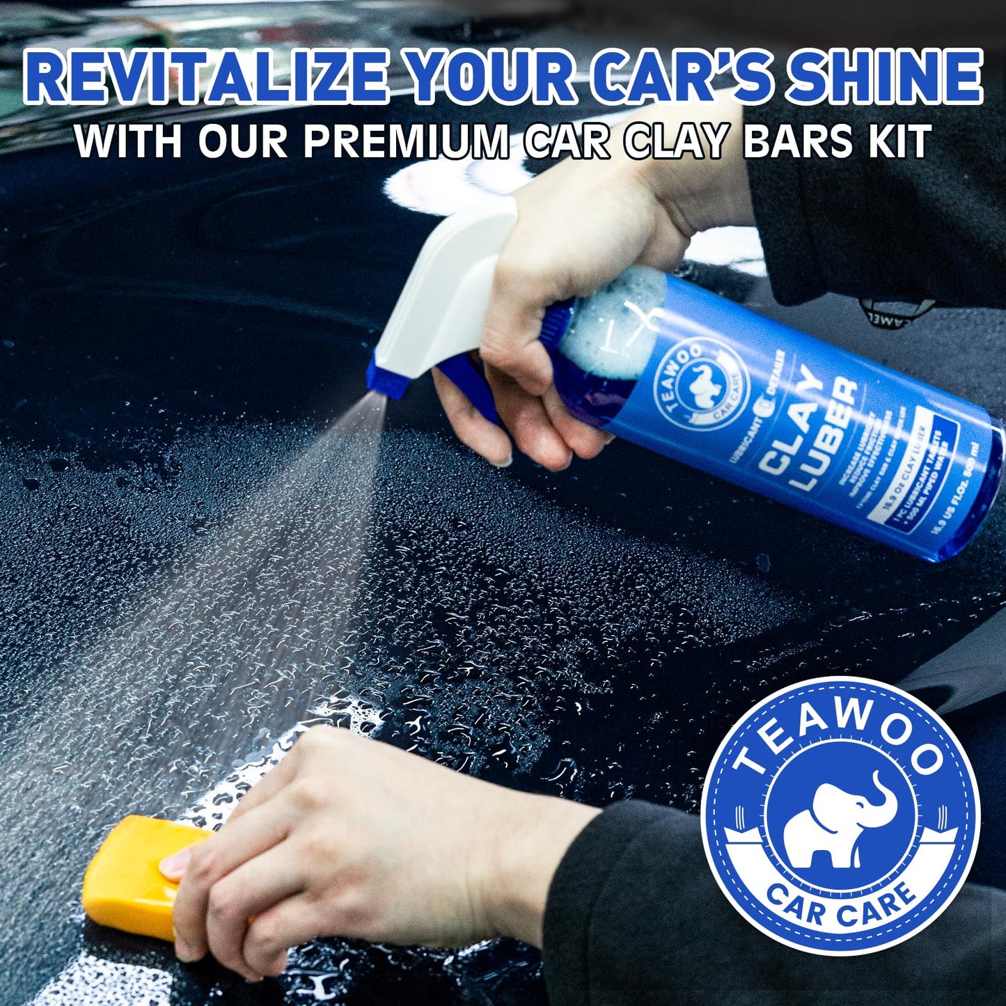TEAWOO Clay Bars Kit, 6 Clay Bars & 20 PCS Lubricant Tablets, Complete Car Detailing Kit, Spray Bottle, Disposable Gloves and Microfiber Towels for Car Detailing Cleaning