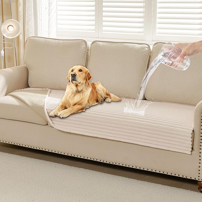 HAOMAIJIA Waterproof Couch Cover for Dogs Washable,Faux Fur Pet Couch Covers for Sofa,Soft Dog Bed Cover Non-Slip Couch Covers for 3 Cushion Couch Sofa Pet Friendly (Off White, 35" x 82")