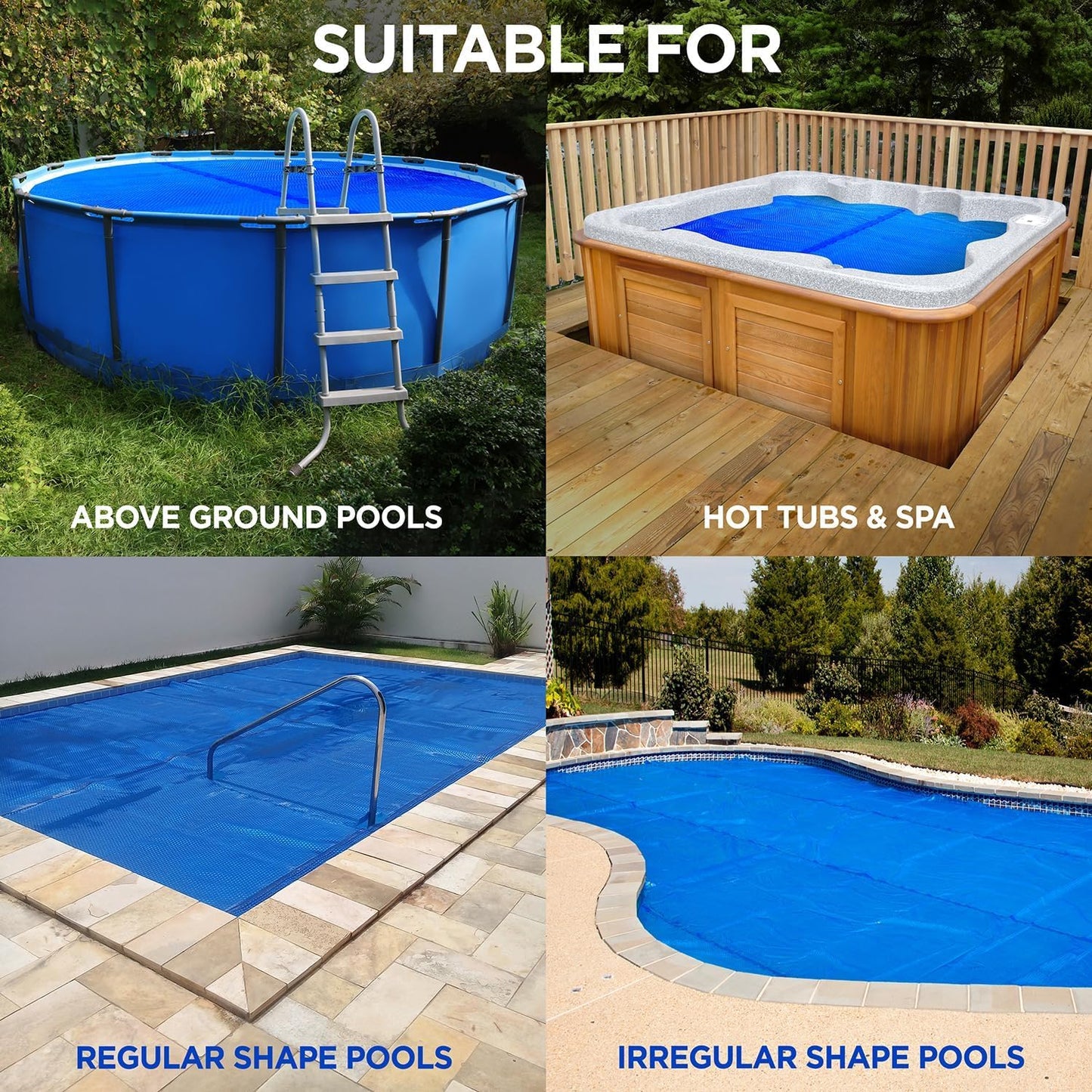 Shop Square 12 x 24 Foot Rectangle Solar Pool Cover for Inground and Above Ground Pools, 16 Mil - Premium Heavy Duty Solar Blanket for Above Ground Pool, Blue - Made in USA