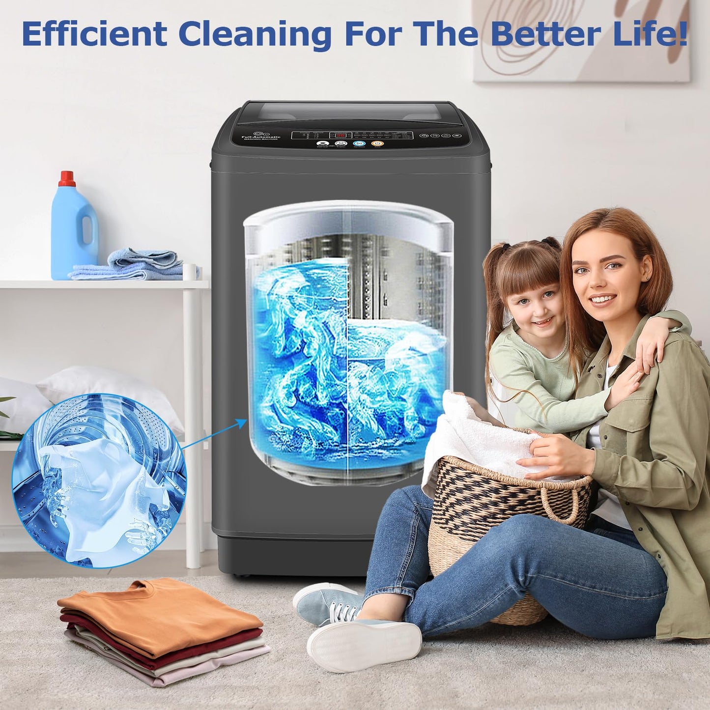 Nictemaw Portable Washing Machine, 20.5Lbs Capacity Full-Automatic Portable Washer Machine, 2.8Cu.ft Washer and Dryer Combo with 10 Programs & 8 Water Levels Laundry Machine for Apartments-Glass Cover