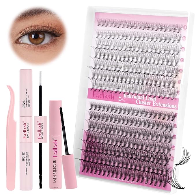 DIY Lash Extensions Kit, Lash Clusters Individual, Lash Bond and Seal, Clusters Lash Glue Remover and Eyelash Tweezers for Eyelash Extensions Beginners (10D+20D-0.07D, 8-16mm, Kit)