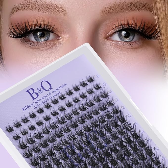 B&Q Wispy Lash Clusters Full B03,Eyelash Clusters 156PCS Comfortable band Cluster Eyelash Extensions,8-18mm Volume Individual Lashes Lightweight D Curl Lash Clusters Soft Eyelashes Natural Look(B03)