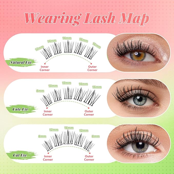 KEYYOU Naiad Lash Clusters Kit Fairy Lash Extension Kit C Curl 144Pcs Eyelash Extension Kit Wispy Natural Invisible Band Lash Kit with Waterproof DIY Lash Extension Kit at Home(Naiad-C-8-16MIX)