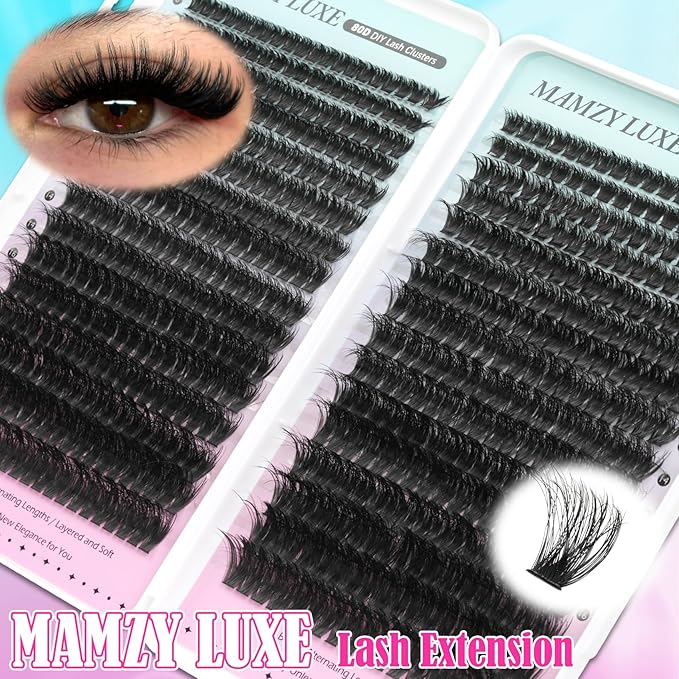 Fluff Lash Clusters 608PCS Cluster Eyelash Extensions 8-18MM Wispy Lashes Clusters 80D 100D D-Curly Eyelash Clusters Mix Daily Look Fake Eyelashes Extension by MAMZY LUXE