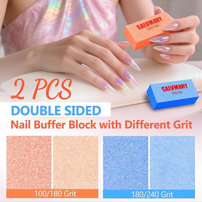 Nail Files and Buffers Set, 100/180 & 180/240 Grit Double Sided Emery Boards Nail File and Nail Buffer Blocks for Nails Manicure Tools Kit 4Pcs