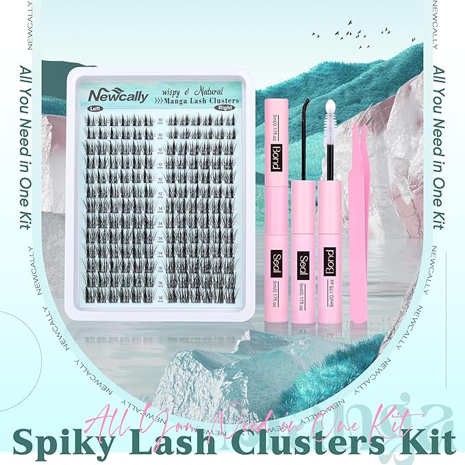 Cluster Lashes Kit Natural Look Cluster Eyelash Extension Kit Wispy Eyelash Clusters Kit Spiky DIY Lash Extension Kit CD-curly 10-16MM Manga Individual Lashes Kit by Newcally