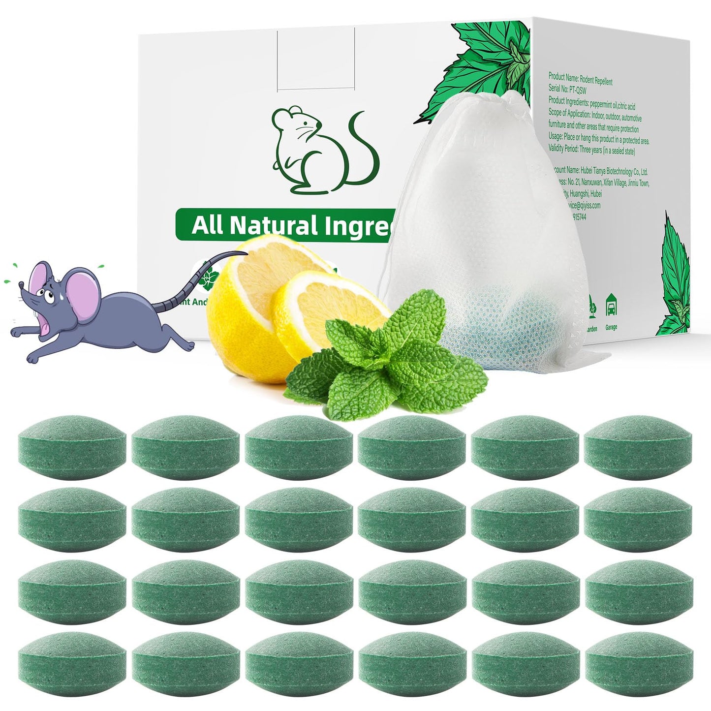 Pest Rodent Repellent, 24 Pack Peppermint Oil Repellent for Mouse Rats Spider Roach Ant Squirrel Pest Control Indoor & Outdoor, Natural Mice Deterrent Replace Trap Poisoning Family & Pet Safe Green