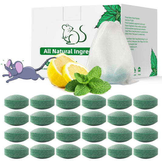 Pest Rodent Repellent, 24 Pack Peppermint Oil Repellent for Mouse Rats Spider Roach Ant Squirrel Pest Control Indoor & Outdoor, Natural Mice Deterrent Replace Trap Poisoning Family & Pet Safe Green