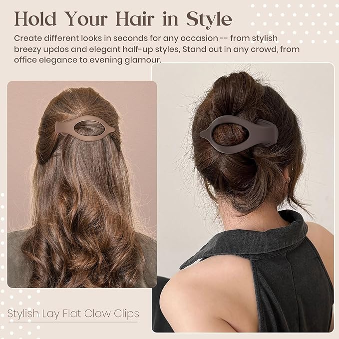 Flat Hair Clip 5 pcs Lay Down Claw Clips Hair Accessories for Women -Brown (Mix & Match Series)