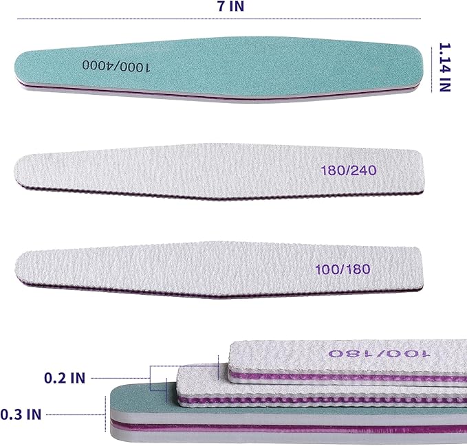 SWEET VIEW 14PCS Nail File and Buffer Set, 100/180 180/240 Grit Emery Boards for Acrylic Gel Natural Nails, with 1000/4000 Grit Buffer Block for High Shine, for Women