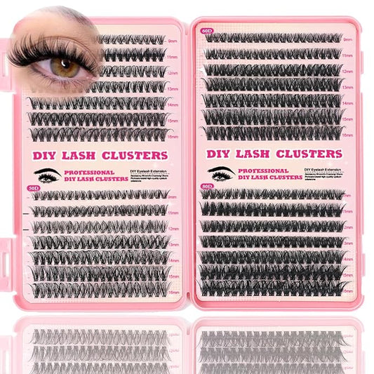 Lash Clusters Kit, 560 Pcs Eyelashes Clusters Kit 9-16mm Individual Lash Extension Kit D Curl Fluffy Wispy False Eyelashes (40D+50D+60D+80D, Lash Clusters)